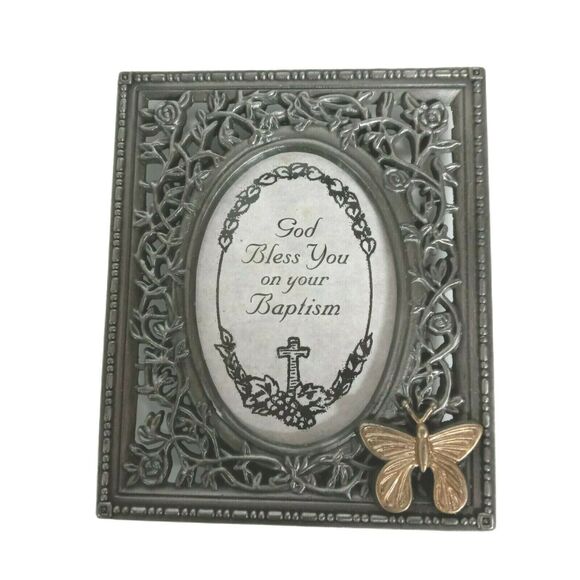 Baptism Pewter Frame Butterfly 3.5" Unisex Keepsake VTG 🦋 - Picture 10 of 10